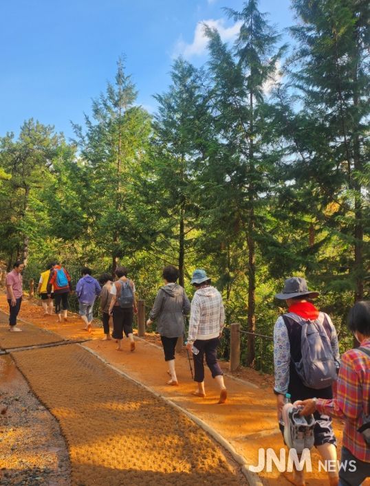 봉대미숲 황톳길 맨발걷기 행사 모습