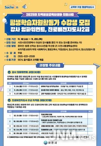 사천시, 평생학습자원활동가 양성과정 수강생 모집