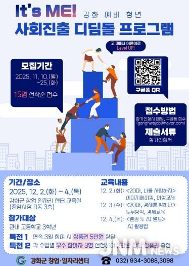 강화군 창업․일자리센터, 고3 수험생들 모여라!…예비 청년 사회진출 디딤돌 프로그램 운영