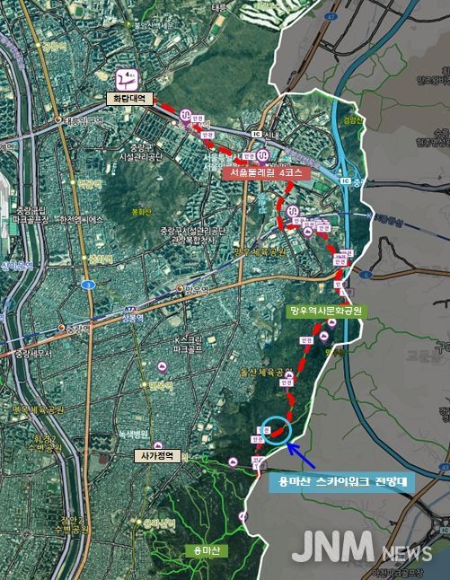 서울둘레길(용마산) 스카이워크 전망대 위치도