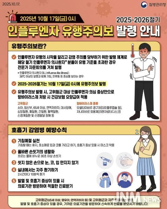 질병관리청 인플루엔자 유행주의보 발령 안내 홍보물