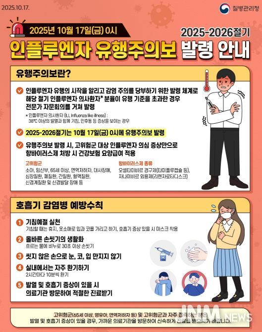 고위험군·어린이 인플루엔자 예방접종 및 개인위생 당부