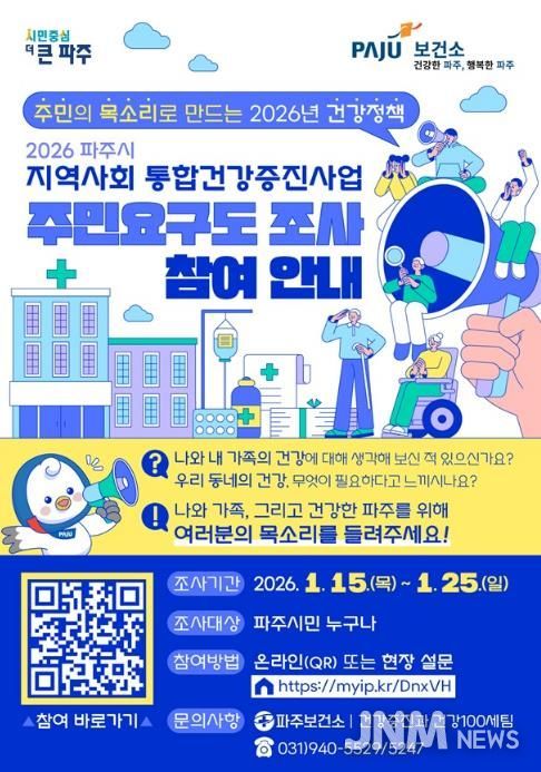 파주시, 2026년 지역사회 통합건강증진사업 주민건강요구도 조사 실시