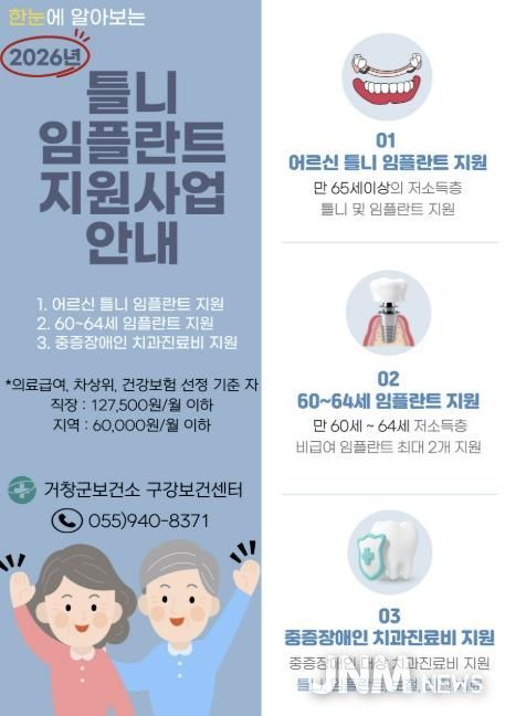 거창군, 어르신 구강건강 지키는 틀니·임플란트 지원사업 신청 접수
