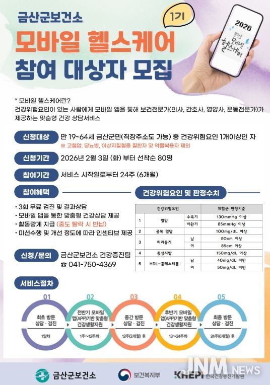금산군보건소 2026년 모바일 헬스케어 1기 대상자 모집 홍보물