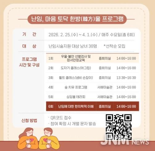 서산시보건소, 난임시술지원 대상자 ‘난임 힐링 프로그램’ 운영